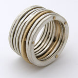 Eight Layer Riveted Silver & 9ct Gold Ring