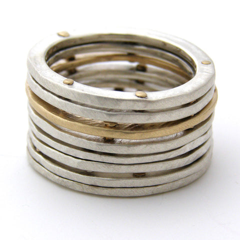 Eight Layer Riveted Silver & 9ct Gold Ring