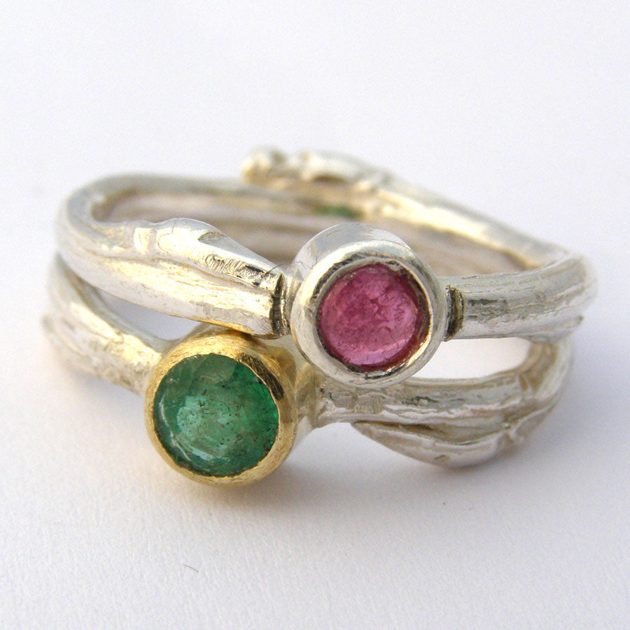 Silver Willow Ring with Pink Tourmaline Stone
