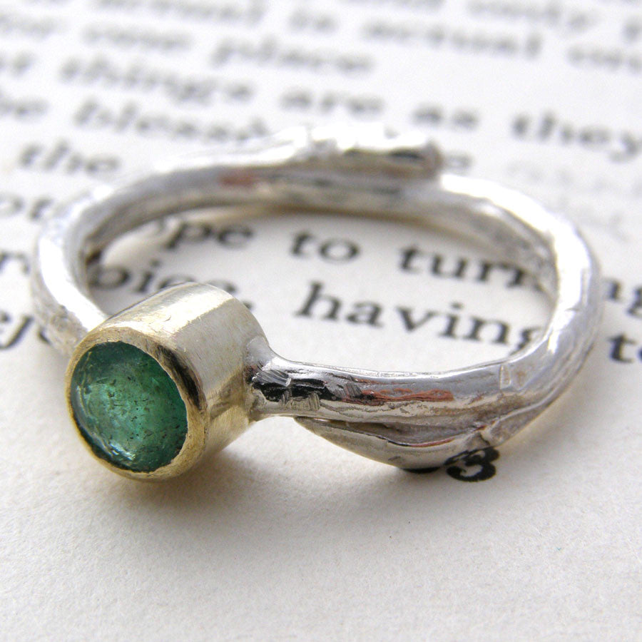 Silver Willow Ring with 9ct Gold Emerald Setting