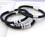 Men's Personalised Leather Bracelet with Silver Hoops