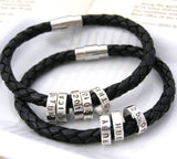 Men's Personalised Leather Bracelet with Silver Hoops