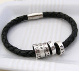 Men's Personalised Leather Bracelet with Silver Hoops