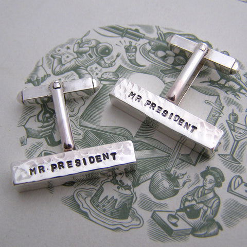 Hammered Chunky Bar Cuff Links