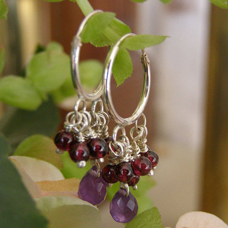 Silver Cluster Hoop Earrings