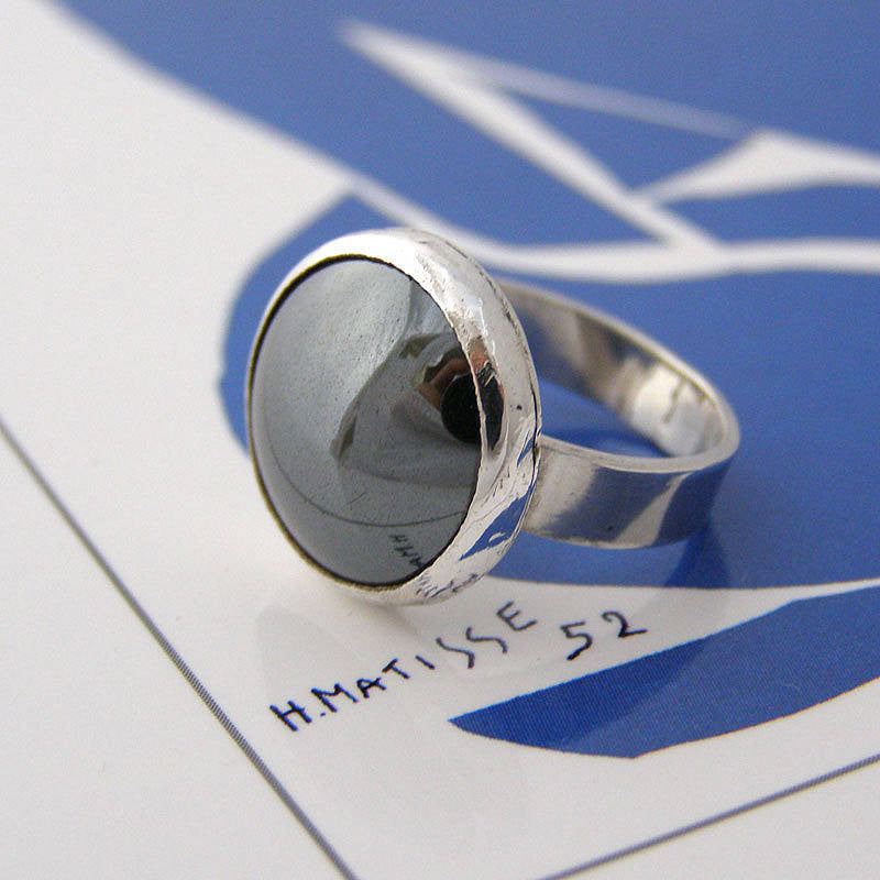 Silver Ring With Large Haematite Stone