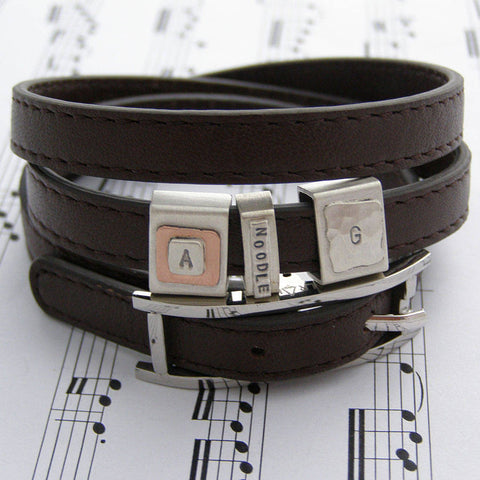 Men's Leather Bracelet With Personalised Tags