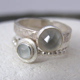 Moonstone And Aquamarine Stacking Rings