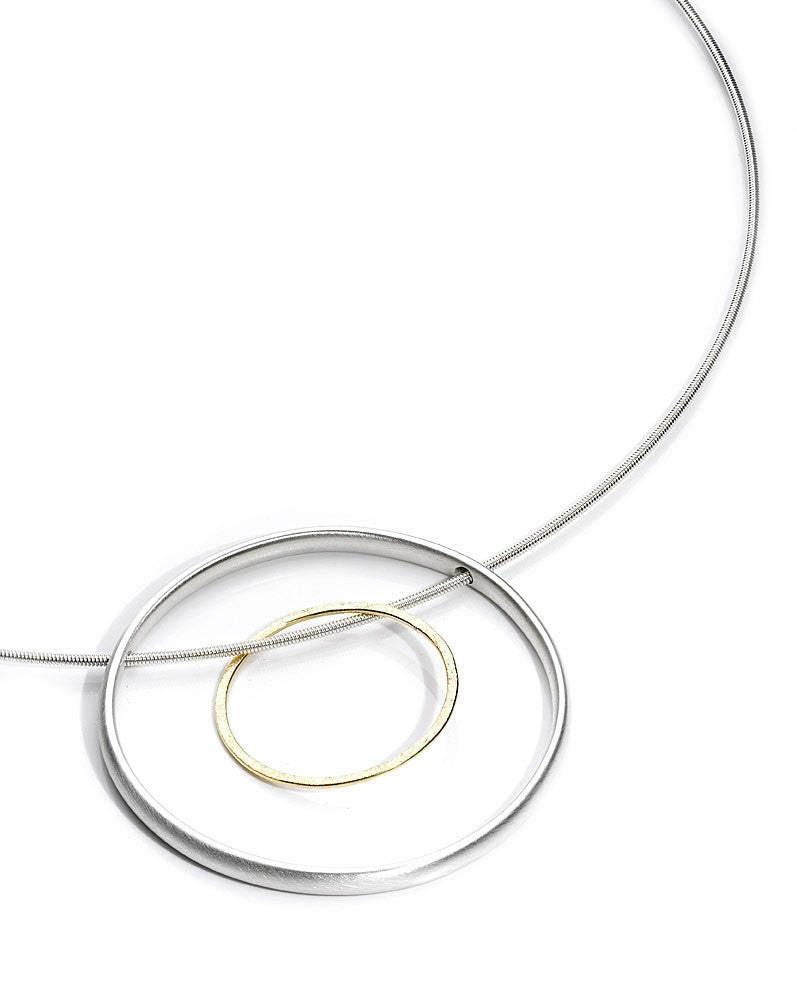 Silver & 18ct Gold Circle Necklace