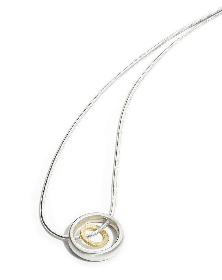 Silver & 18ct Double Circle Pendant