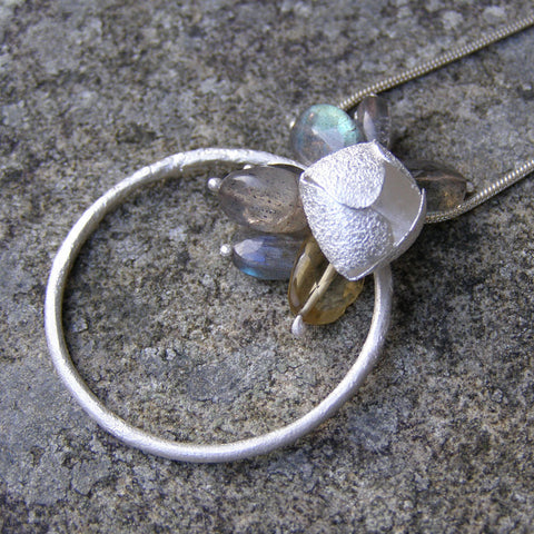 Silver Blossum Bud Necklace with Labradorite and Citrine