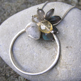 Silver Blossum Bud Necklace with Labradorite and Citrine