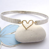 Sterling Silver & 9ct Gold Heart Hammered Bangle