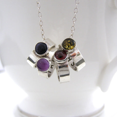 Personalised Silver Hoop & Semi-Precious Stone Necklace