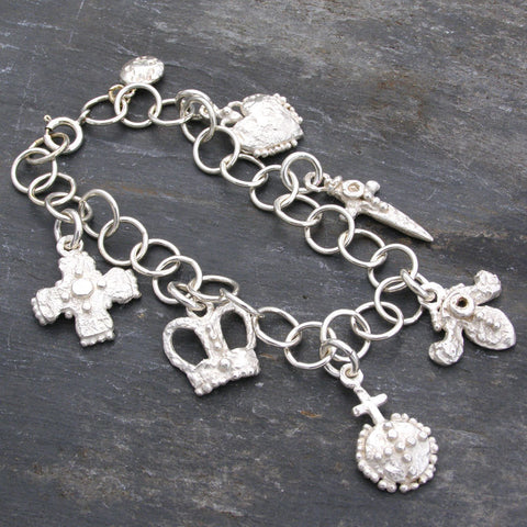 Sterling Silver 'Crown Jewels' Charm Bracelet