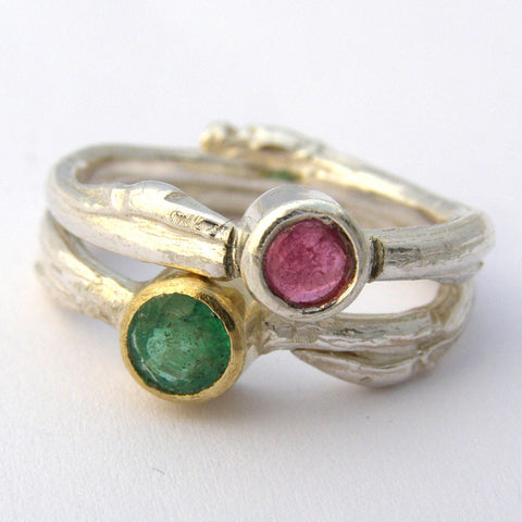 Silver Willow Ring with Pink Tourmaline Stone