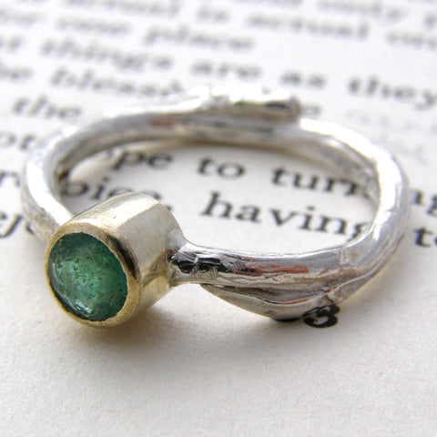 Silver Willow Ring with 9ct Gold Emerald Setting