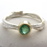 Silver Willow Ring with 9ct Gold Emerald Setting