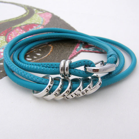 Personalised Leather Bracelet with Fine Silver Hoops