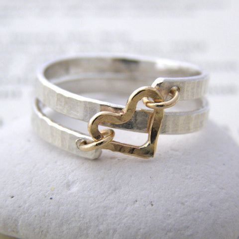 Sterling Silver & 9ct Gold Heart Spiral Ring
