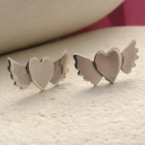 Silver heart and Wings Earrings