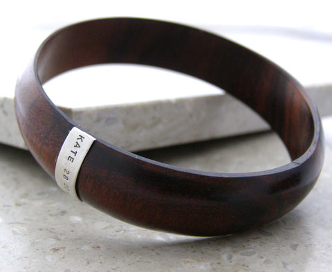 Wood & Sterling Silver Personalised bangle