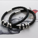 Men's Personalised Leather Bracelet with Silver Hoops