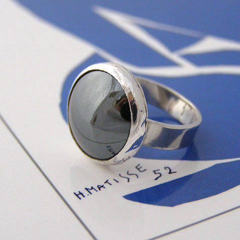 Silver Ring With Large Haematite Stone