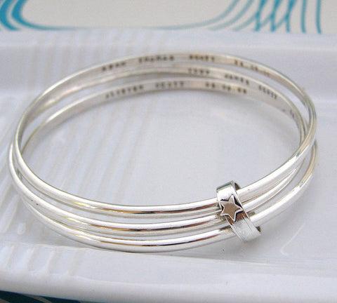 Personalised Silver Bangle With Star Hoop