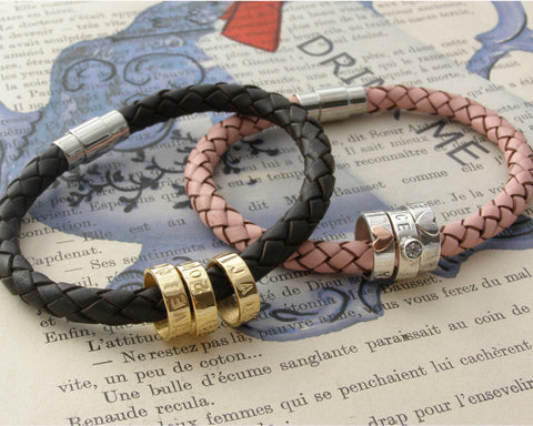 Personalised Leather Bracelet with Silver Hoops