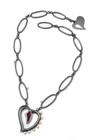 Silver Heart Pendant with Pearls & Felt