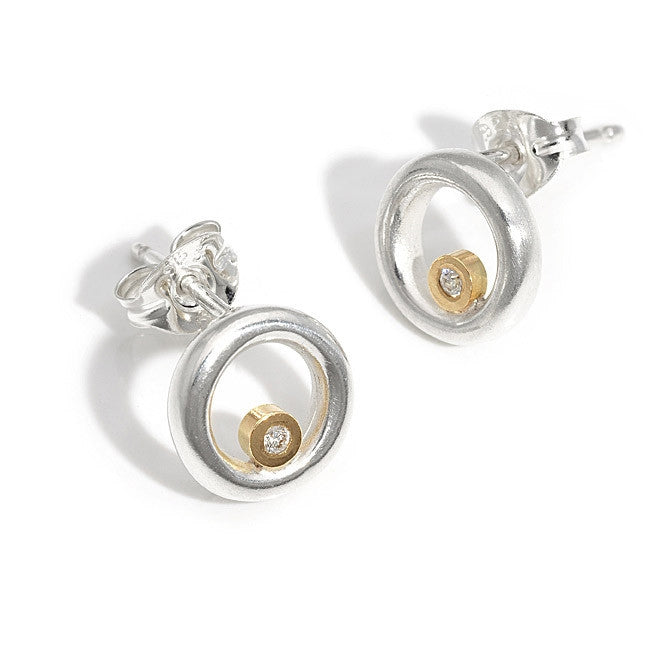 Silver & 18ct Gold  with Diamond Earrings