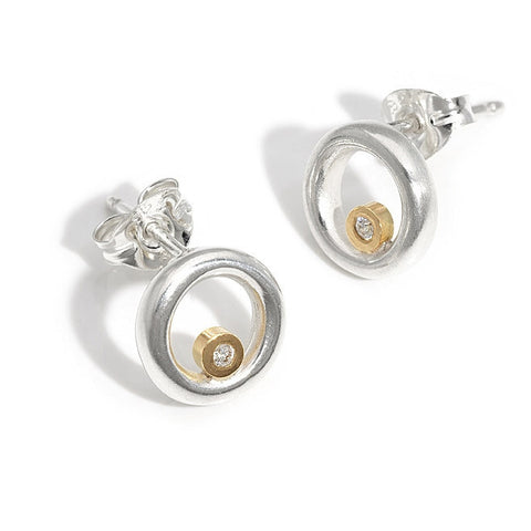 Silver & 18ct Gold  with Diamond Earrings