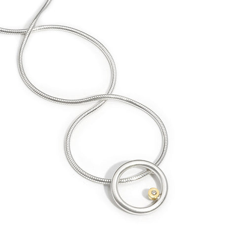 Silver & 18ct Diamond Circle Pendant