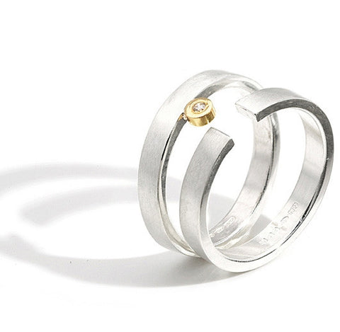 Silver & 18ct Gold Single Puzzle Ring