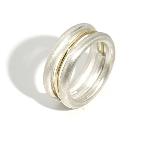Silver & 18ct Gold Triple Band Ring