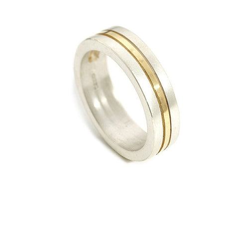 Silver & 18ct Gold Triple Square Band Ring