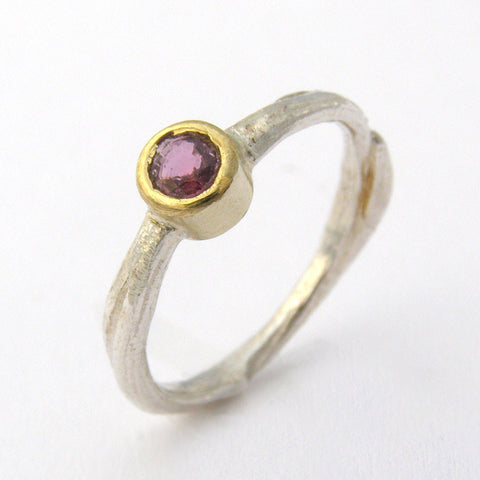 Silver And Nine Ct Gold Rhodalite Garnet Ring