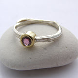 Silver And Nine Ct Gold Rhodalite Garnet Ring