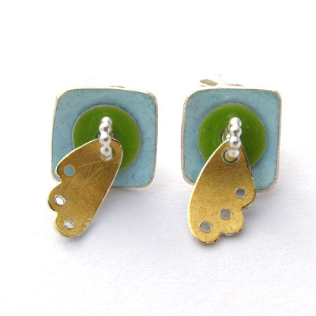 Square Enamel Stud Earrings (Pale Blue)