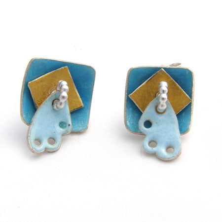 Square Enamel Stud Earrings (Blue)